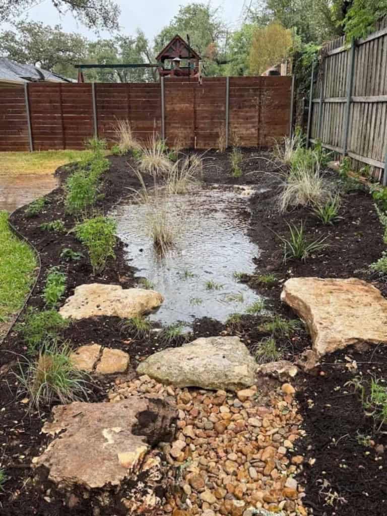 a garden bed filled with rainwater